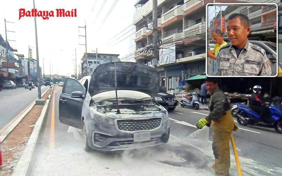 Frau entkommt knapp einem autoinferno in pattaya