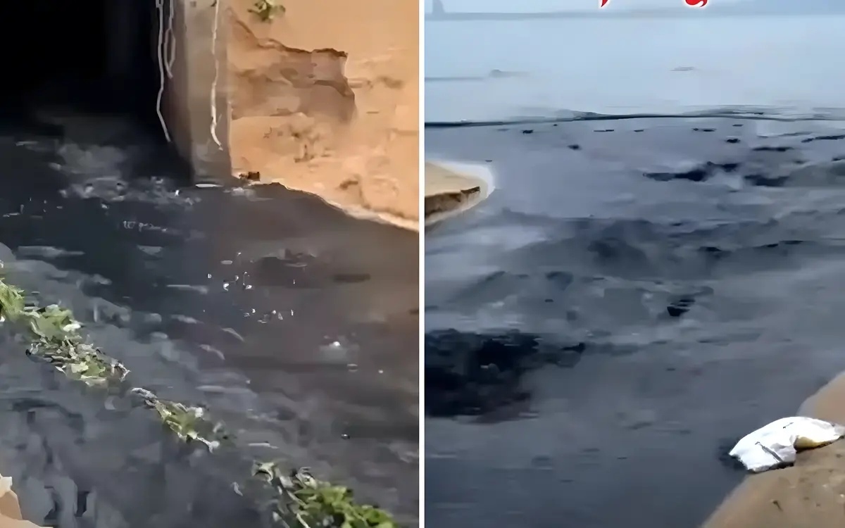 Pumpenausfall schmutziger abwasserueberlauf am strand von jomtien