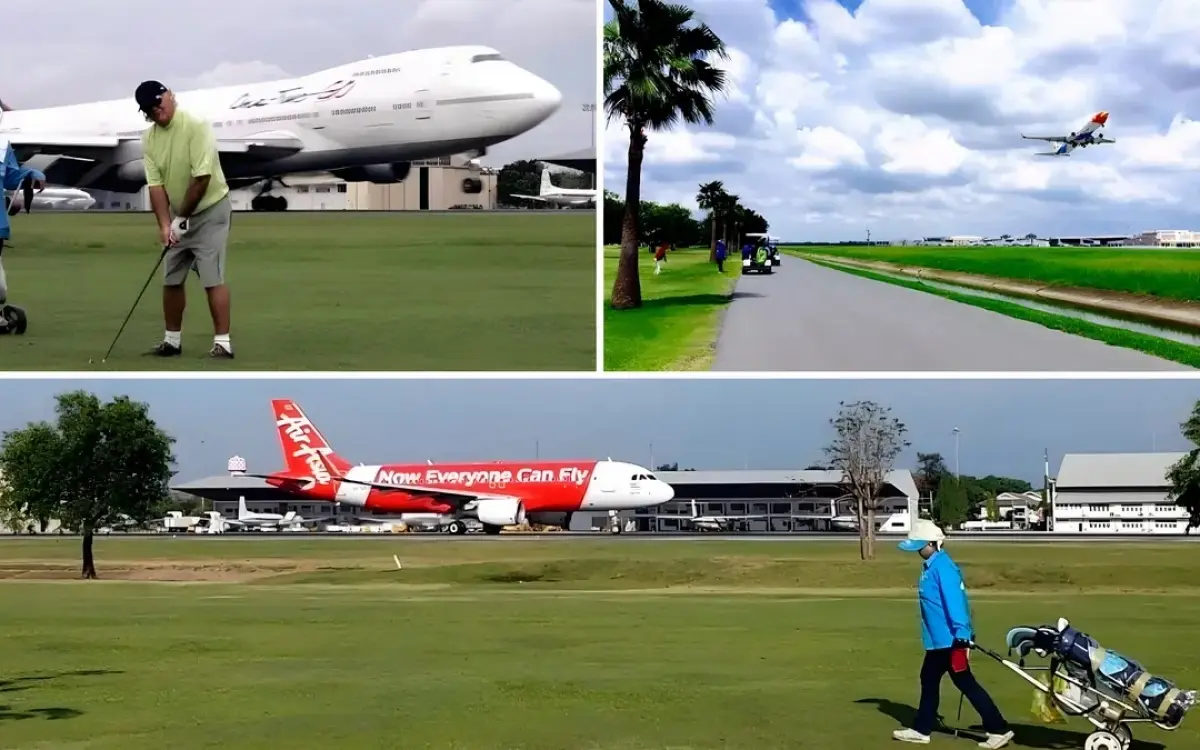 Einzigartiger Golfplatz zwischen den Landebahnen von Don Mueang International Airport in Bangkok