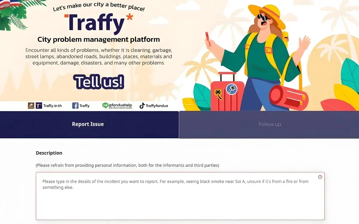 Traffy Fondue: Online Beschwerde-Formular für Touristen und Expats in Thailand