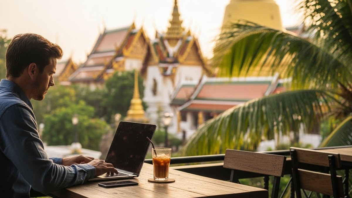 Laptop, Strand und neue Gesetze